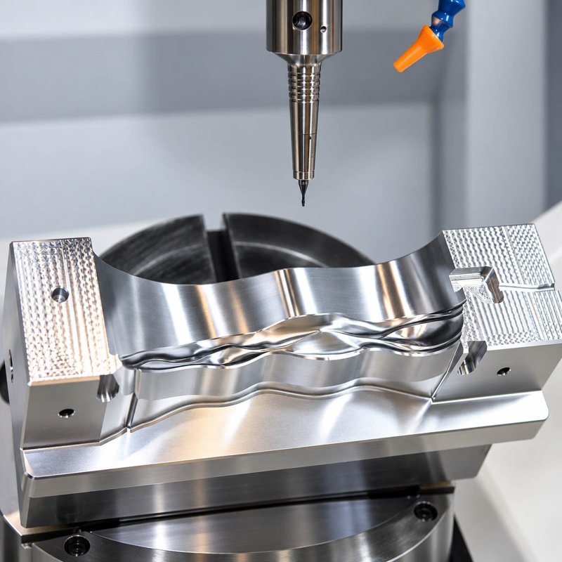 Machined aluminum housing undergoing probe inspection