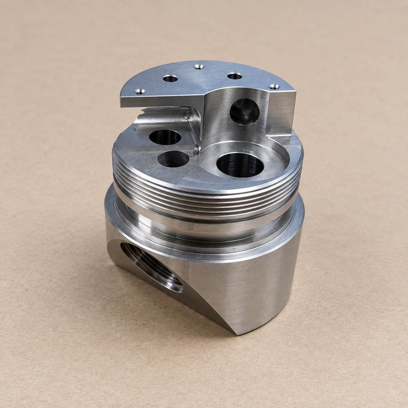 Compact metal component with circular bores and a raised flange