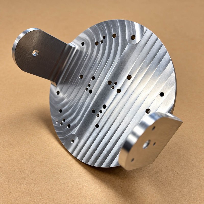 Circular aluminum plate with drilled holes and projecting tabs
