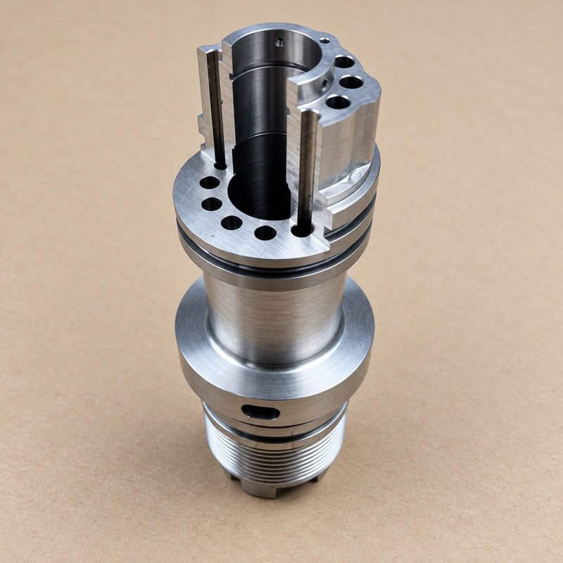 Tall cylindrical metal component with flanges and drilled holes