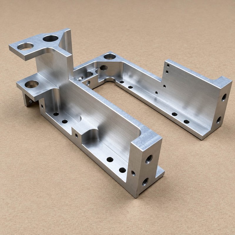 Two machined aluminum brackets with mounting holes
