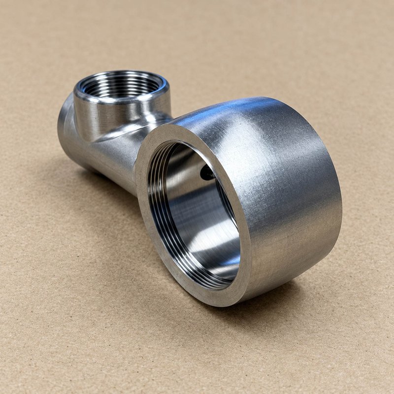 Polished metal cylindrical housing with a side opening