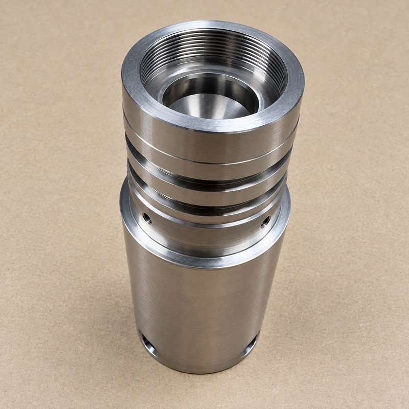 Polished cylindrical metal component with stepped outer rings